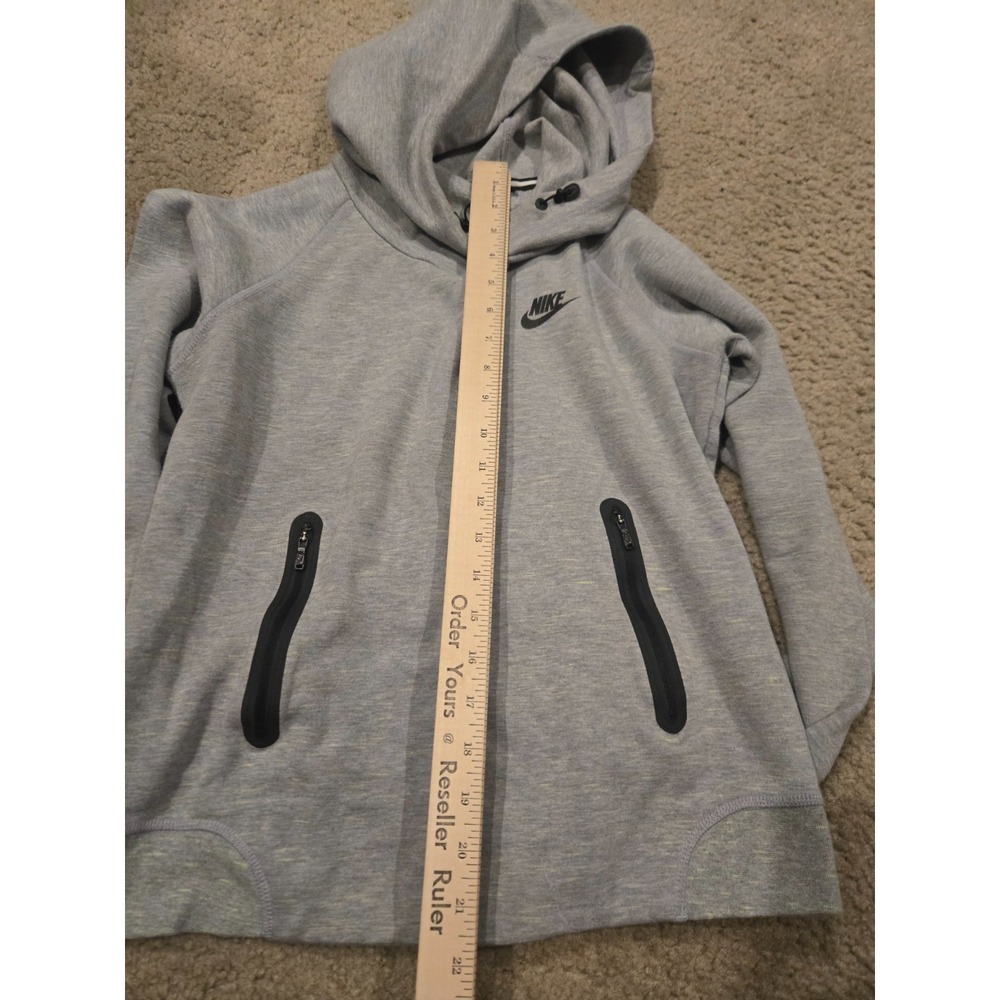 Nike Tech Hoodie Womens Small Grey Heathered Fleece Funnel Sweatshirt 642663 - Picture 10 of 11